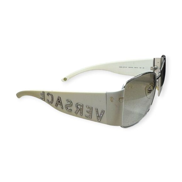 Versace 2079 Sunglasses White Rhinestone Logo Bling Rare Designer VTG w/ Case